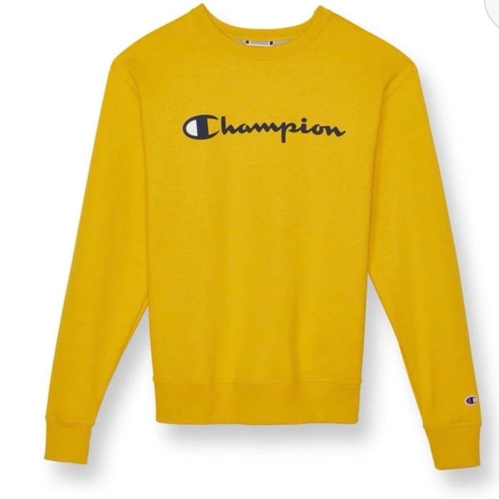 Champion Powerblend Fleece Crew Script Logo Forsythia GF88H Y07718 ANCM